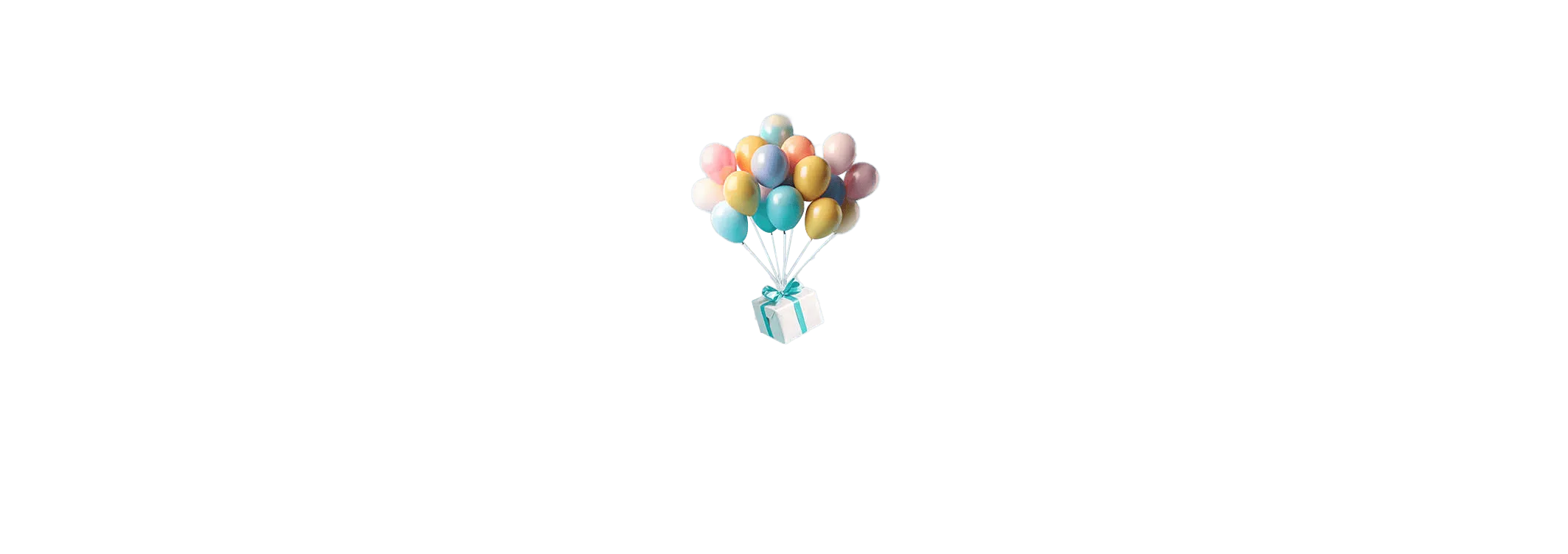 Colourful balloons carrying a gift box