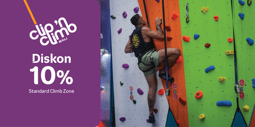 Clip n Climb: 10% OFF Standard Climb Zone Pass in Bali for an exciting indoor climbing activity suitable for families, kids and adventure seekers.