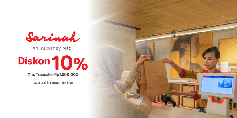 Sarinah: 10% OFF with Minimum Spend of IDR 1,500,000 for shopping for Indonesian fashion, handicrafts, local products, gifts and souvenirs at the iconic Jakarta department store.